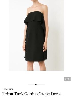 TRINA TURK Genius Crepe Dress - Strapless Cascading Ruffle - Size Large Black